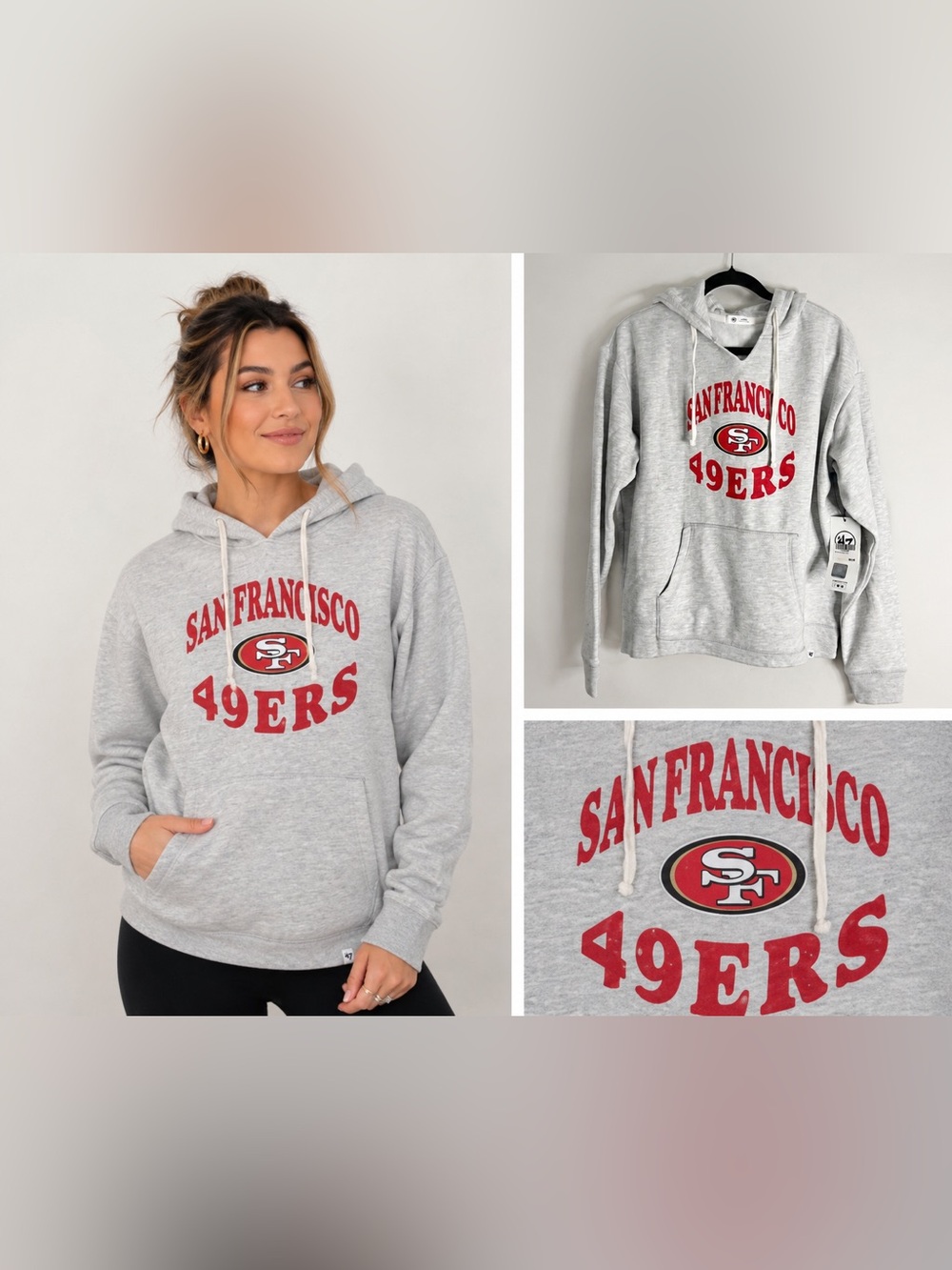 San Francisco 49ers ’47 Brand Hoodie Large Gray Pullover Sweatshirt NFL NWT